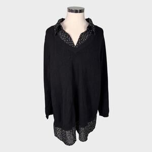 Adrianna Papell Womens Plus 2X Black Sweater 2 Fer with Blouse Look Under